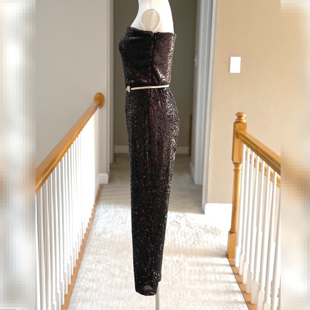 Express Sequin Strapless Straight Leg Jumpsuit Deep Espresso Brown Size M NWT - Picture 7 of 14